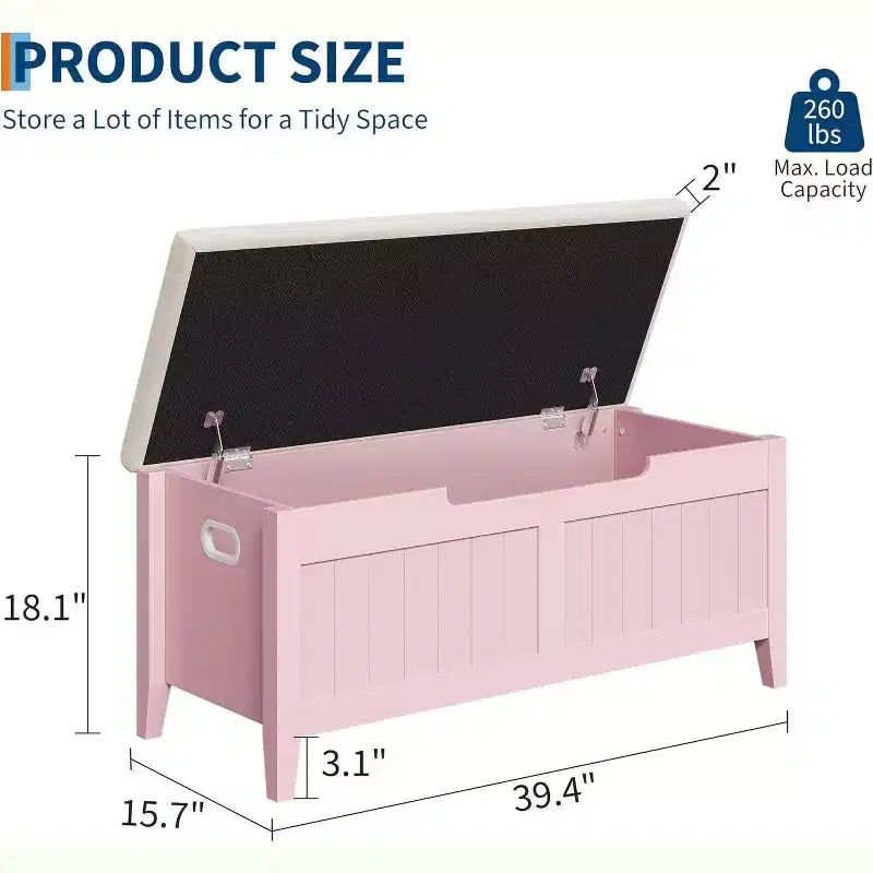Banc de rangement capitonné marron / gris / rose / blanc, coffre en bois avec assise rembourrée, 1 personne
