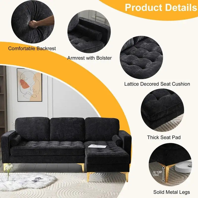 Trzyosobowa modułowa sofa pokojowa ze złotymi nóżkami trójnogami
