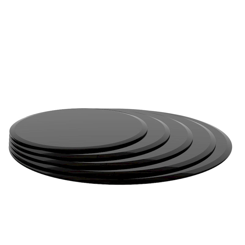 Plateau de table rond en verre trempé noir, bords polis biseautés épais