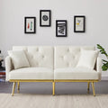 Kremowo-biała rozkładana sofa welurowa - 31.49 x 59.00 x 29.52
