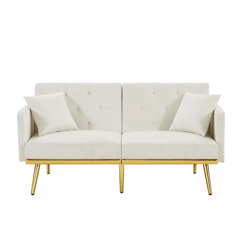 Kremowo-biała rozkładana sofa welurowa - 31.49 x 59.00 x 29.52