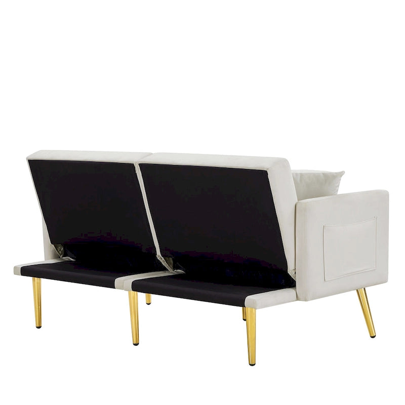 Kremowo-biała rozkładana sofa welurowa - 31.49 x 59.00 x 29.52