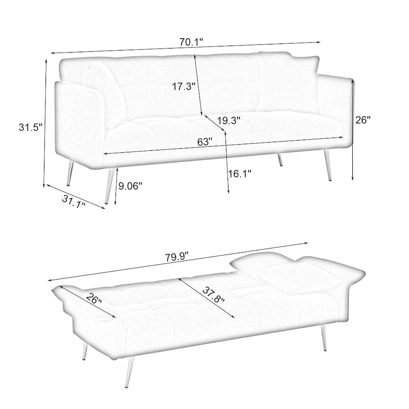 Rozkładana podwójna sofa z rozkładanymi podłokietnikami - 31,10 x 70,00 x 31,49