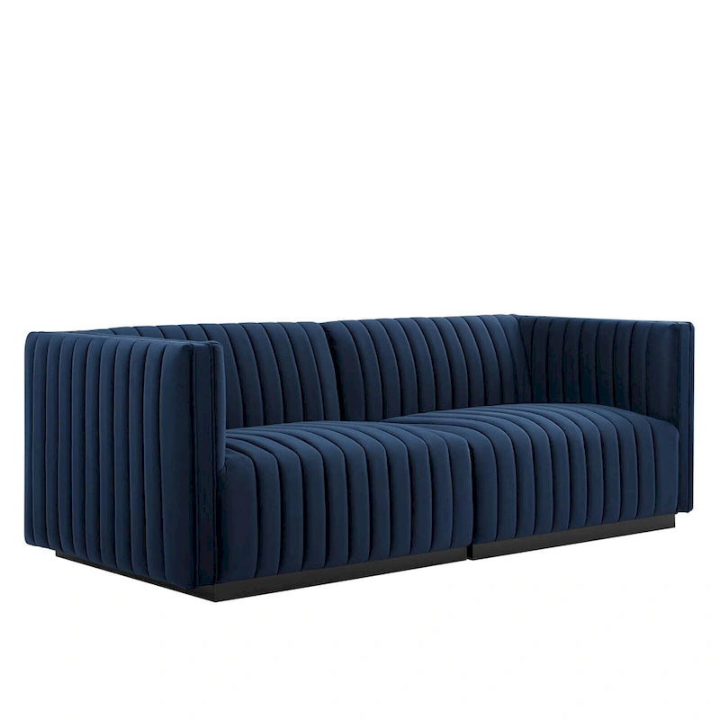 Tapicerowana dwuosobowa sofa Conjure Channel z aksamitu performance