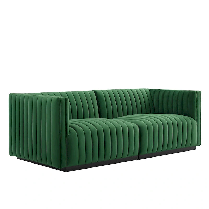 Tapicerowana dwuosobowa sofa Conjure Channel z aksamitu performance