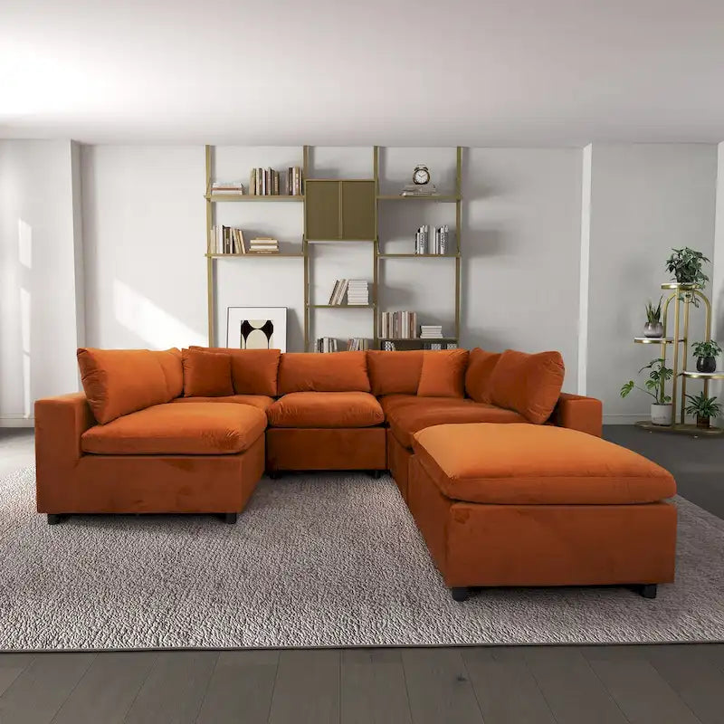 Aksamitna sofa modułowa Yannie w stylu Mid-Century Modern