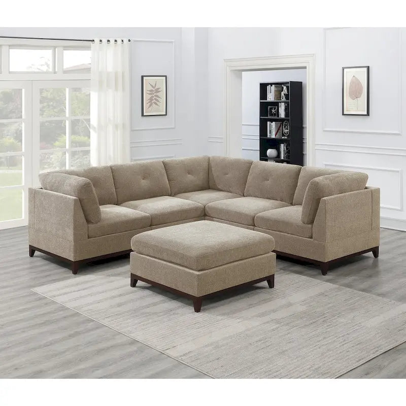 Modułowa sekcyjna sofa chenille w kolorze camelowym