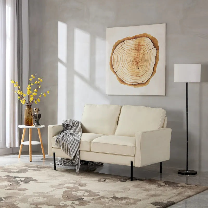 Snowhill 57W Nowoczesna dwuosobowa sofa z lnu, nogi z matowego czarnego metalu