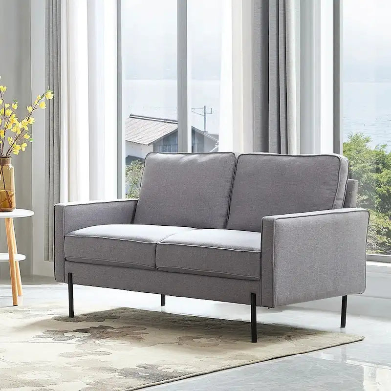 Snowhill 57W Nowoczesna dwuosobowa sofa z lnu, nogi z matowego czarnego metalu