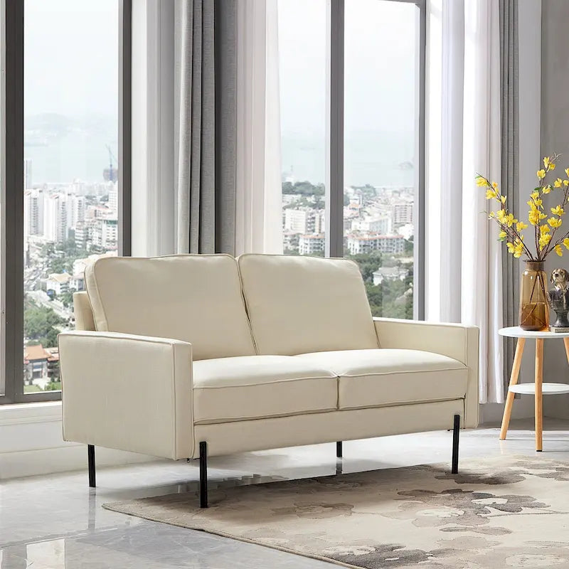 Snowhill 57W Nowoczesna dwuosobowa sofa z lnu, nogi z matowego czarnego metalu