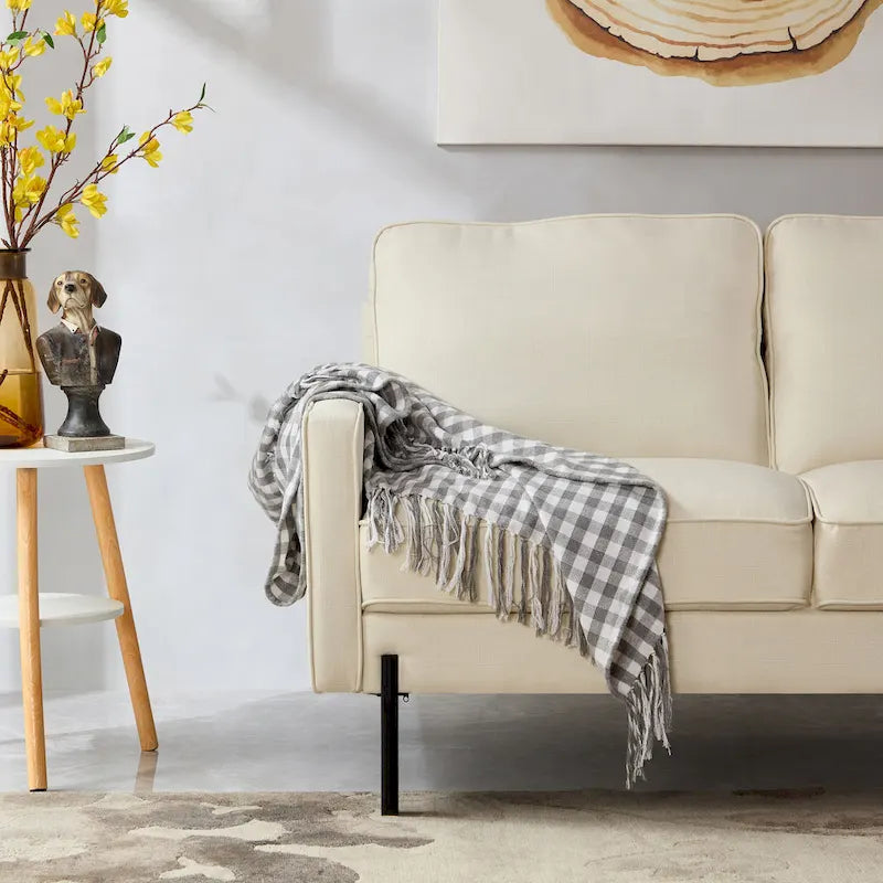 Snowhill 57W Nowoczesna dwuosobowa sofa z lnu, nogi z matowego czarnego metalu