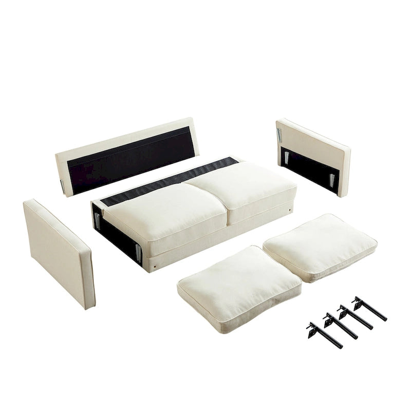 Snowhill 57W Nowoczesna dwuosobowa sofa z lnu, nogi z matowego czarnego metalu