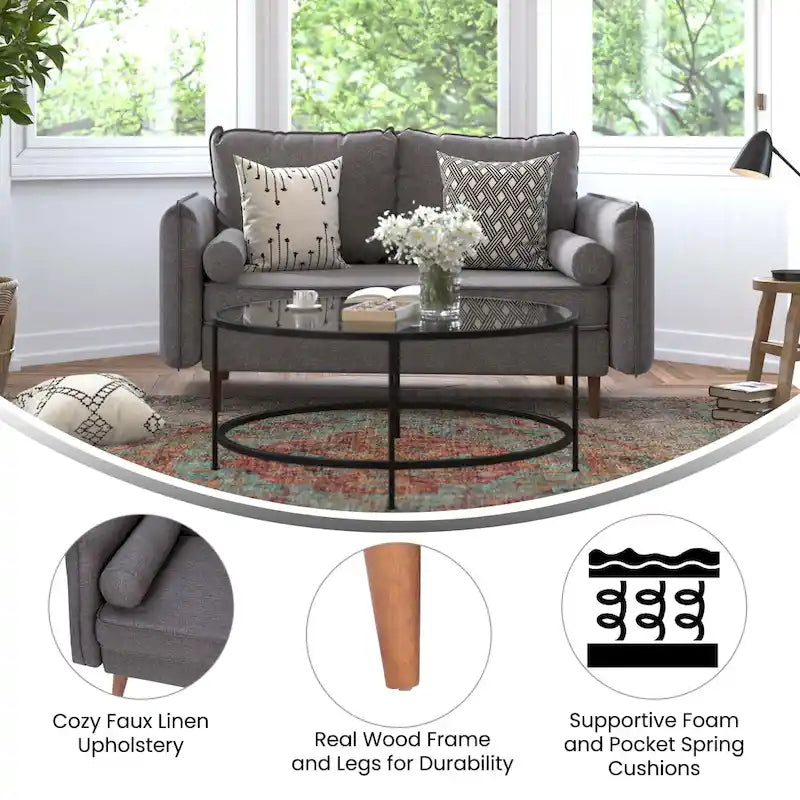 Causeuse compacte en similicuir avec pieds en bois