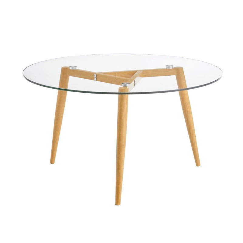 Table basse Danya B. Van Beuren avec pieds fuselés et plateau en verre