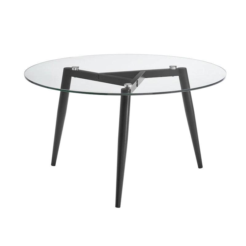 Table basse Danya B. Van Beuren avec pieds fuselés et plateau en verre
