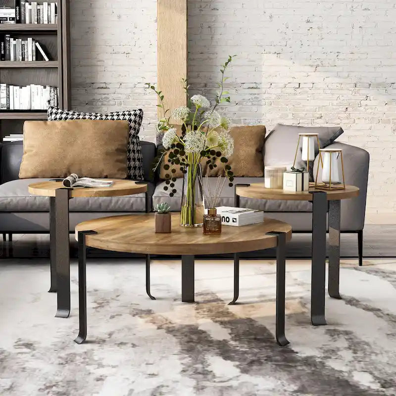 Ensemble de 3 tables basses et tables d'appoint rondes en acier de 41 pouces Moril Transitional par Furniture of America