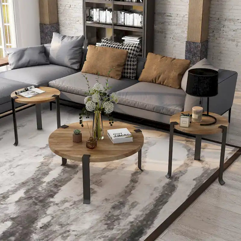 Ensemble de 3 tables basses et tables d'appoint rondes en acier de 41 pouces Moril Transitional par Furniture of America