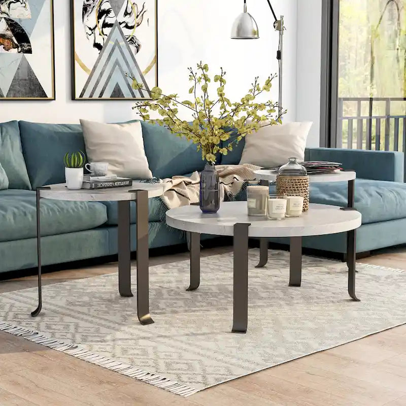 Ensemble de 3 tables basses et tables d'appoint rondes en acier de 41 pouces Moril Transitional par Furniture of America