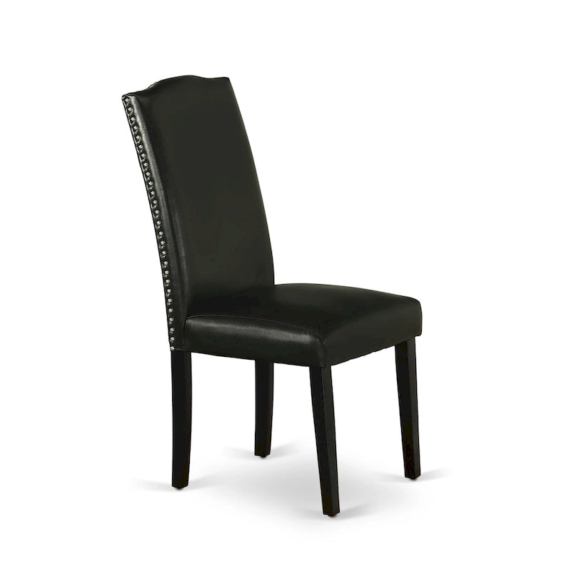 Ensemble de salle à manger East West Furniture – une table de salle à manger et des chaises Parson en cuir PU noir, brossé de fil noir. (Options de pièces)