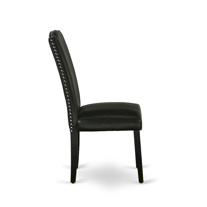 Ensemble de salle à manger East West Furniture – une table de salle à manger et des chaises Parson en cuir PU noir, brossé de fil noir. (Options de pièces)