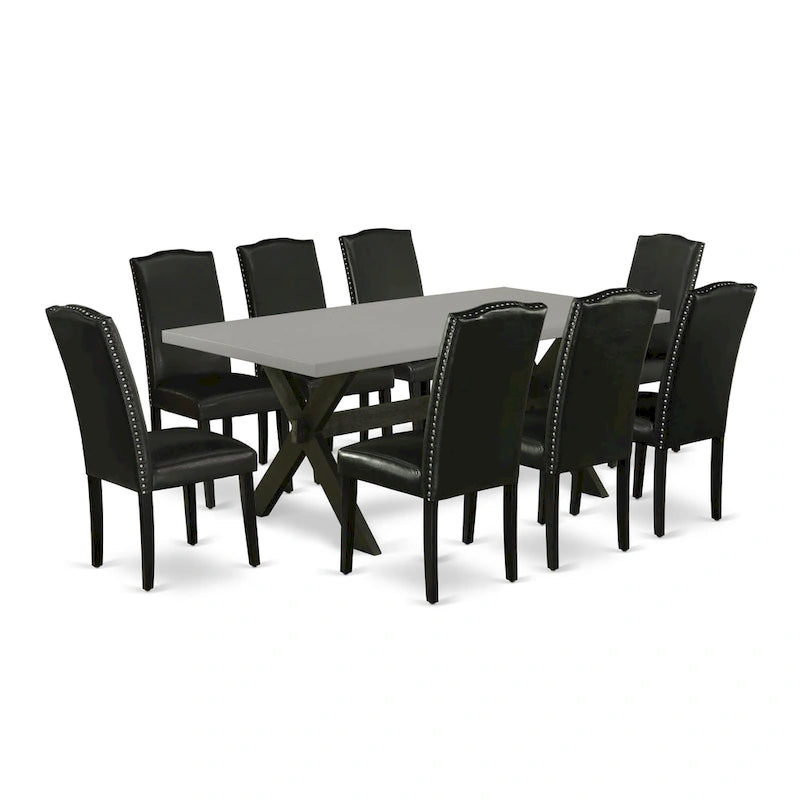 Ensemble de salle à manger East West Furniture – une table de salle à manger et des chaises Parson en cuir PU noir, brossé de fil noir. (Options de pièces)