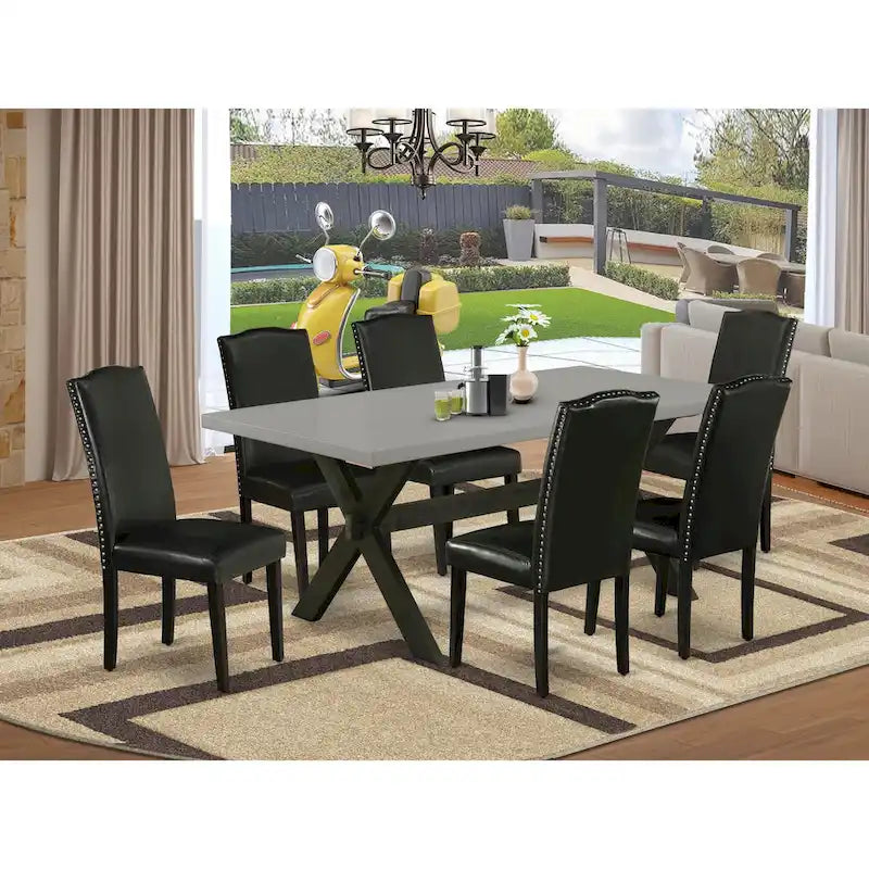 Ensemble de salle à manger East West Furniture – une table de salle à manger et des chaises Parson en cuir PU noir, brossé de fil noir. (Options de pièces)