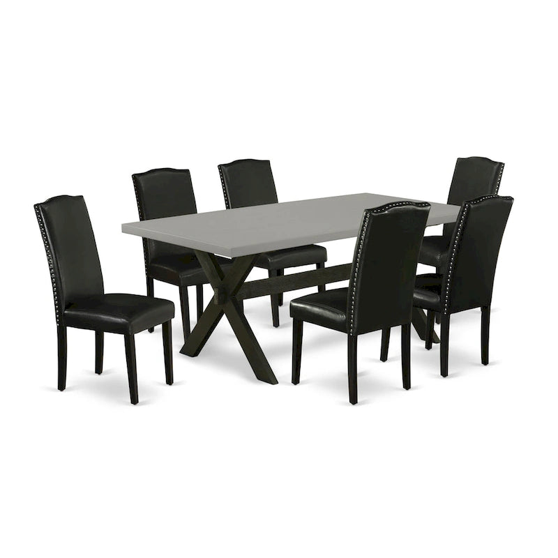 Ensemble de salle à manger East West Furniture – une table de salle à manger et des chaises Parson en cuir PU noir, brossé de fil noir. (Options de pièces)