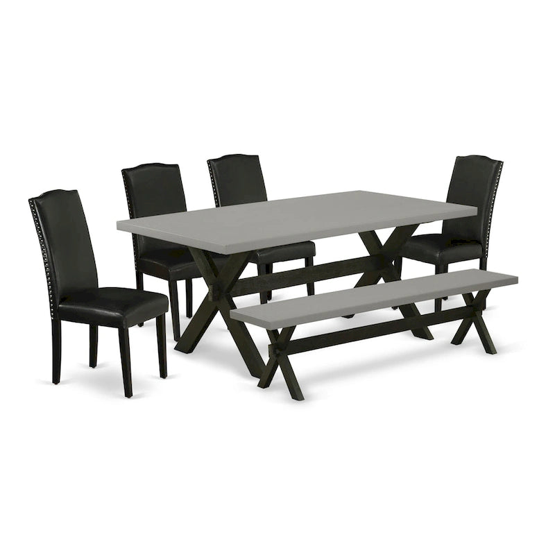 Ensemble de salle à manger East West Furniture – une table de salle à manger et des chaises Parson en cuir PU noir, brossé de fil noir. (Options de pièces)