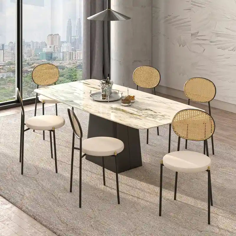 Lot de 4 chaises de salle à manger modernes Euston avec dossier en osier et assise en velours rembourré pour la maison, le bureau, le salon et la cuisine