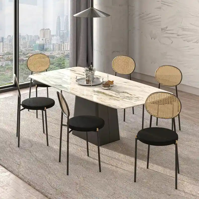 Euston Set of 4 Modern Dining Chair with Wicker Back & Upholstered Velvet Seat for Home Office Living Room & Kitchen