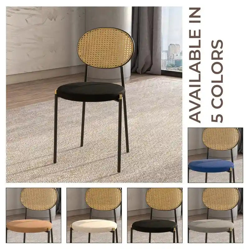 Lot de 4 chaises de salle à manger modernes Euston avec dossier en osier et assise en velours rembourré pour la maison, le bureau, le salon et la cuisine