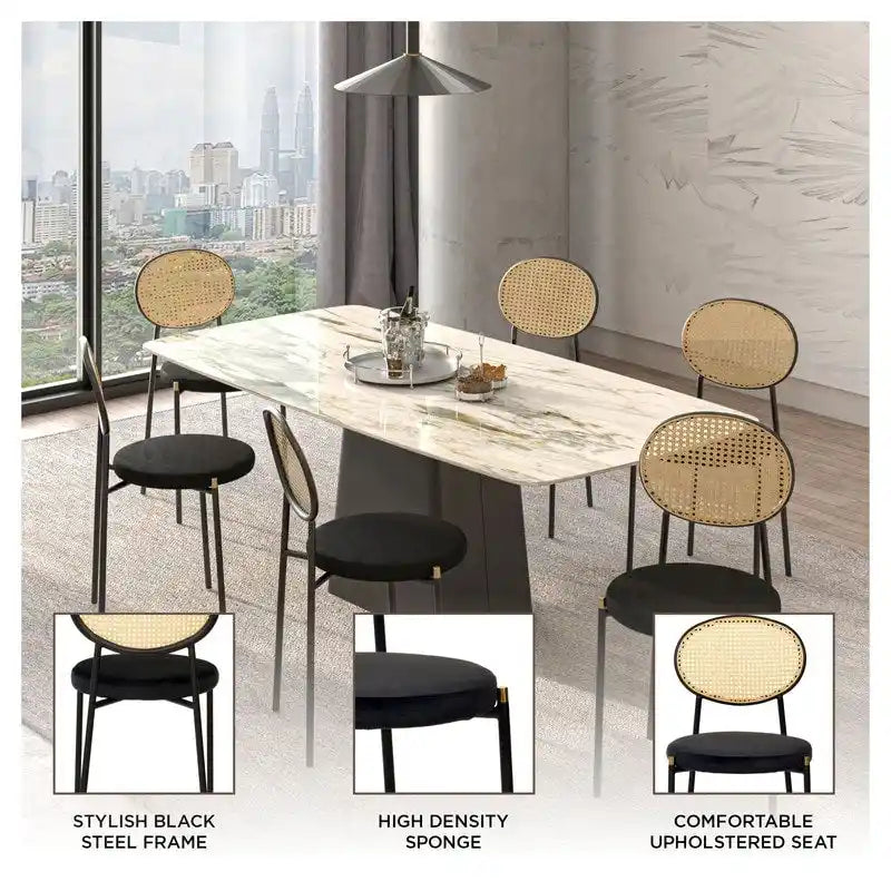 Lot de 4 chaises de salle à manger modernes Euston avec dossier en osier et assise en velours rembourré pour la maison, le bureau, le salon et la cuisine