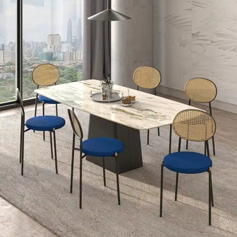 Lot de 4 chaises de salle à manger modernes Euston avec dossier en osier et assise en velours rembourré pour la maison, le bureau, le salon et la cuisine