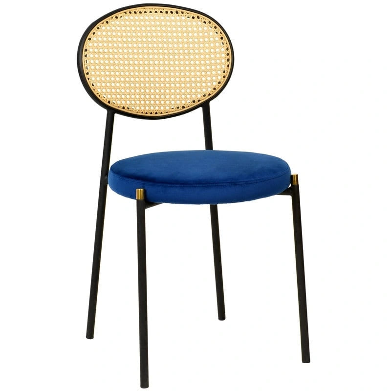Lot de 4 chaises de salle à manger modernes Euston avec dossier en osier et assise en velours rembourré pour la maison, le bureau, le salon et la cuisine