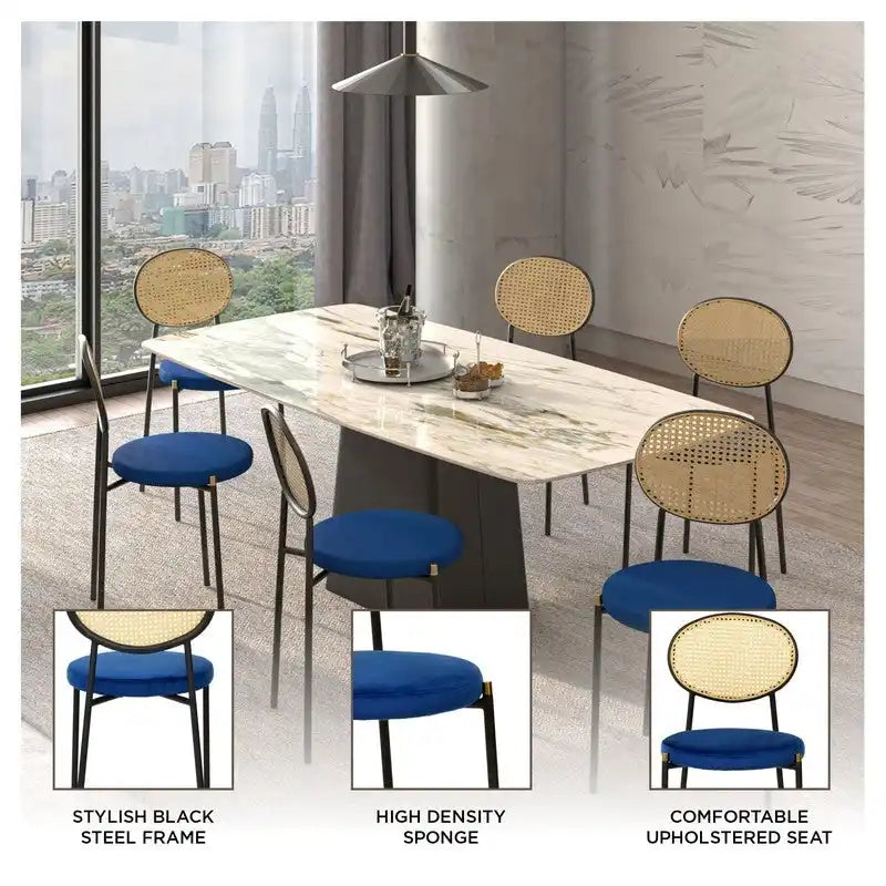 Lot de 4 chaises de salle à manger modernes Euston avec dossier en osier et assise en velours rembourré pour la maison, le bureau, le salon et la cuisine