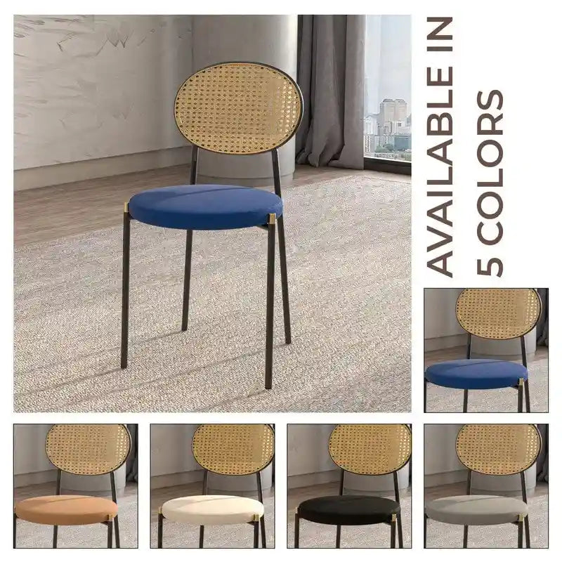 Lot de 4 chaises de salle à manger modernes Euston avec dossier en osier et assise en velours rembourré pour la maison, le bureau, le salon et la cuisine