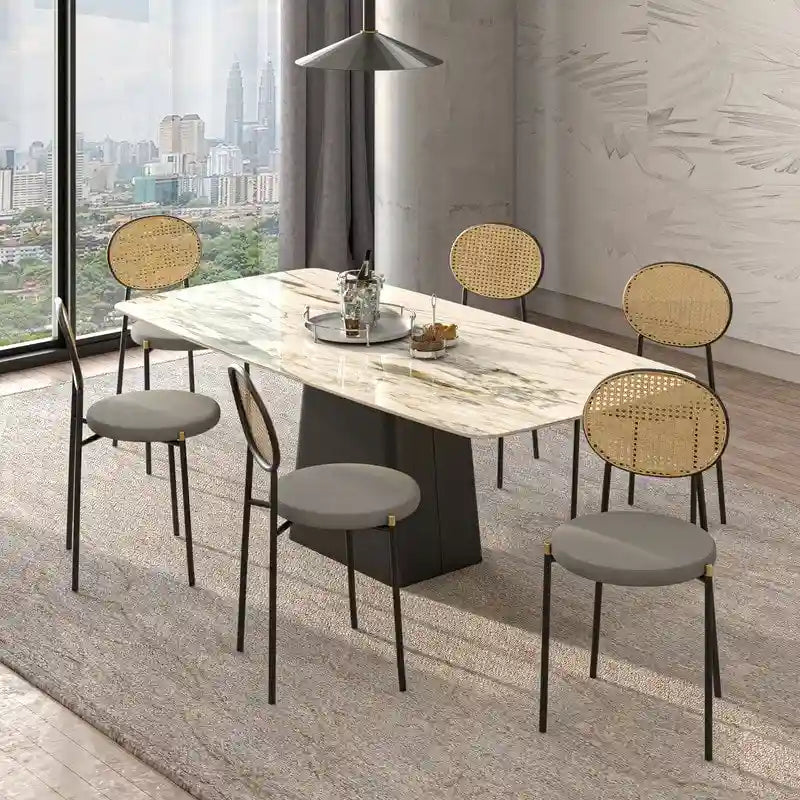 Lot de 4 chaises de salle à manger modernes Euston avec dossier en osier et assise en velours rembourré pour la maison, le bureau, le salon et la cuisine