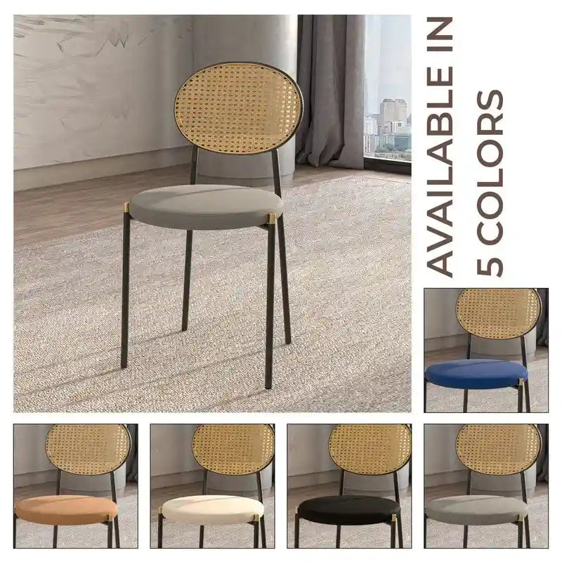 Lot de 4 chaises de salle à manger modernes Euston avec dossier en osier et assise en velours rembourré pour la maison, le bureau, le salon et la cuisine