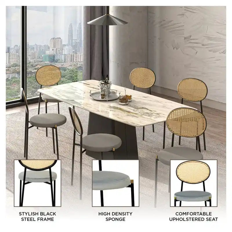 Lot de 4 chaises de salle à manger modernes Euston avec dossier en osier et assise en velours rembourré pour la maison, le bureau, le salon et la cuisine