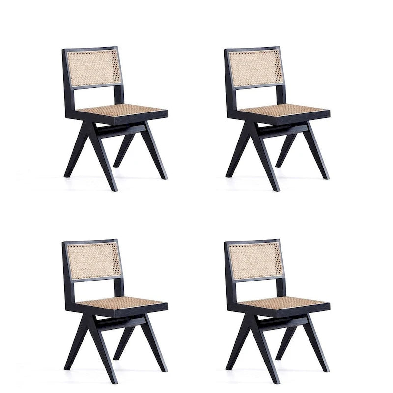Chaise de salle à manger Hamlet de Manhattan Comfort, noir et rotin naturel - Lot de 2