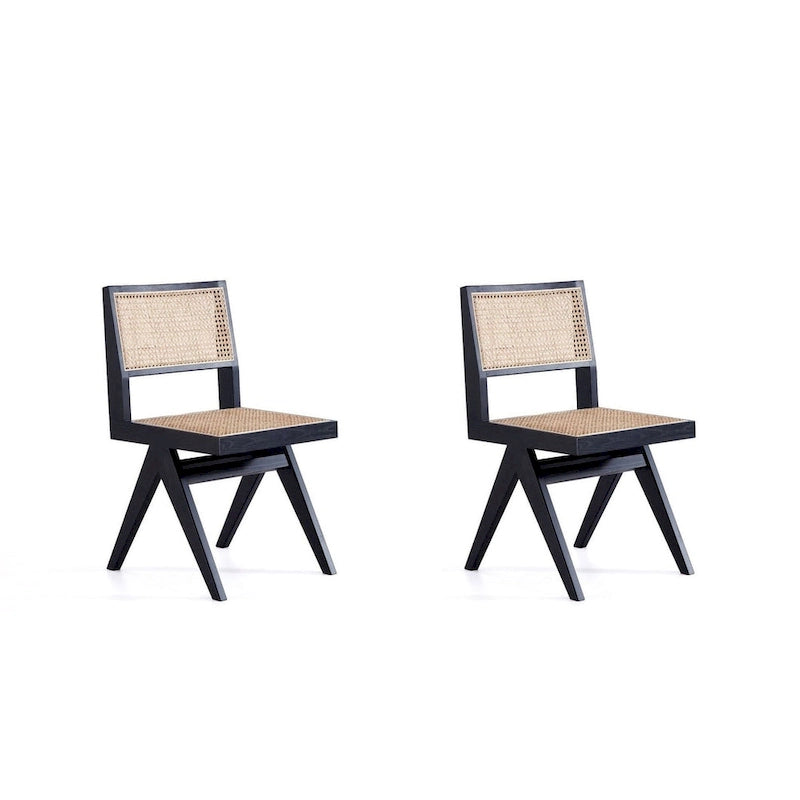 Chaise de salle à manger Hamlet de Manhattan Comfort, noir et rotin naturel - Lot de 2