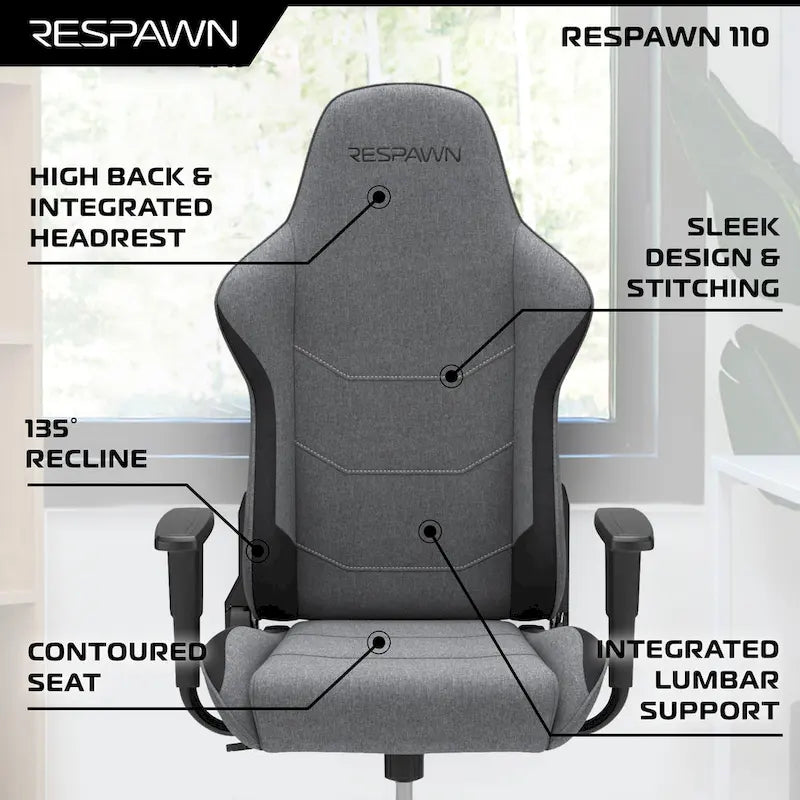 FOTEL GAMINGOWY RESPAWN 110 Ergonomiczny – wysokiej jakości fotel biurowy do komputera w stylu wyścigowym
