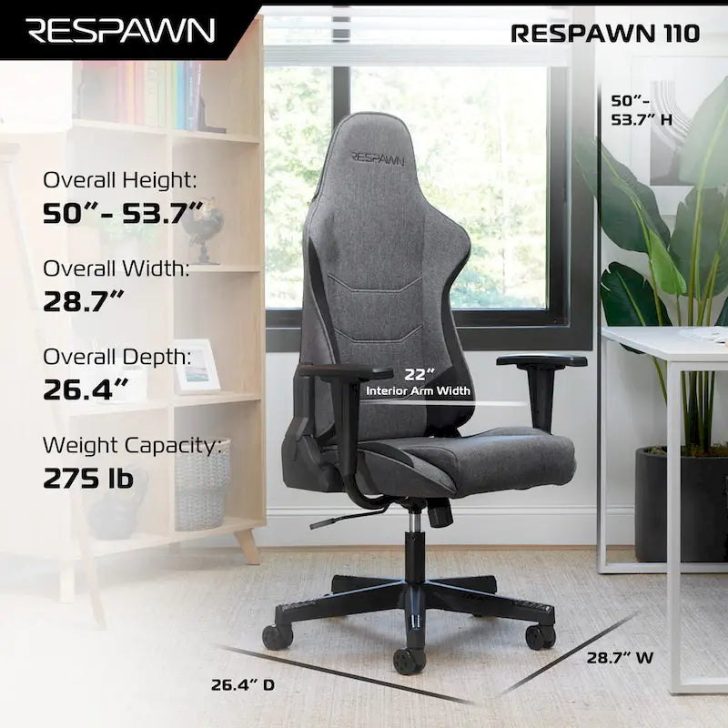 FOTEL GAMINGOWY RESPAWN 110 Ergonomiczny – wysokiej jakości fotel biurowy do komputera w stylu wyścigowym