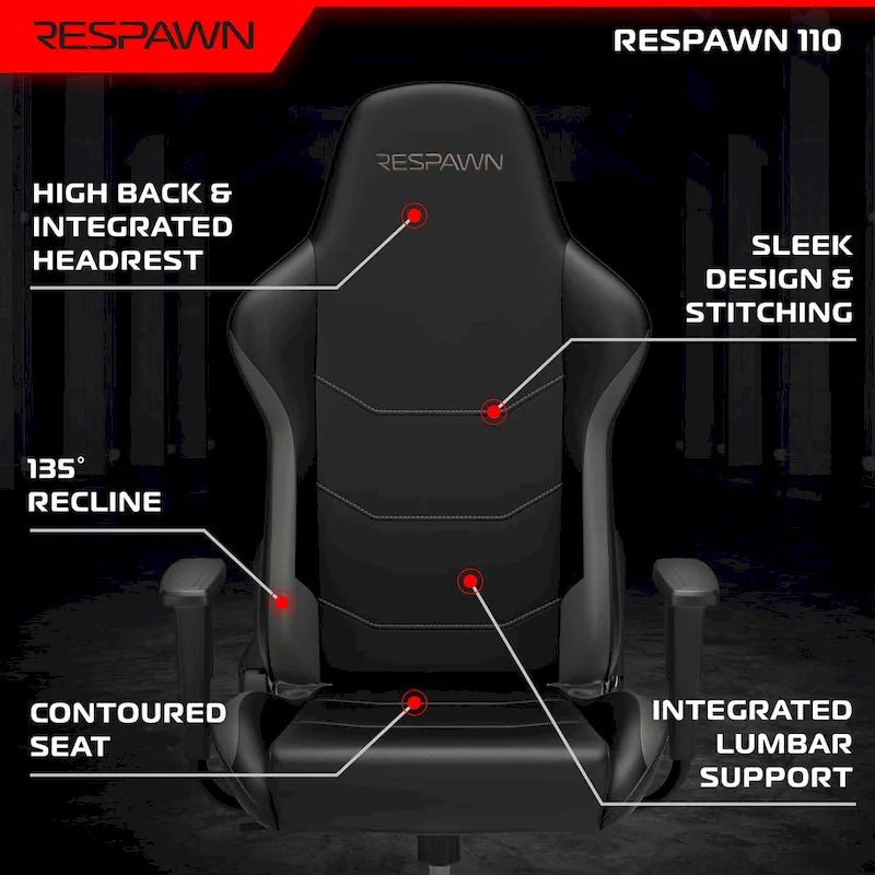 FOTEL GAMINGOWY RESPAWN 110 Ergonomiczny – wysokiej jakości fotel biurowy do komputera w stylu wyścigowym