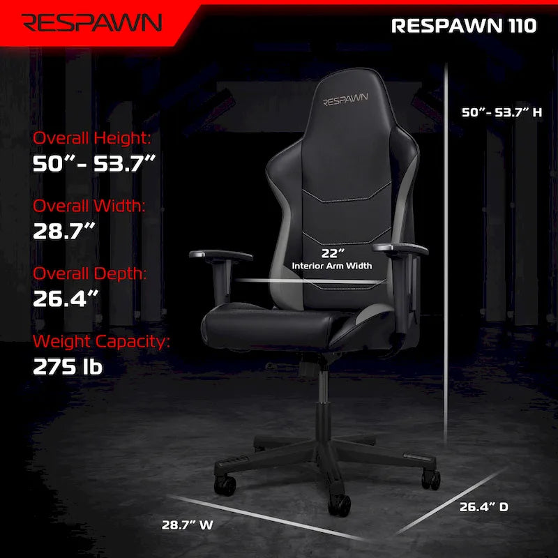 FOTEL GAMINGOWY RESPAWN 110 Ergonomiczny – wysokiej jakości fotel biurowy do komputera w stylu wyścigowym