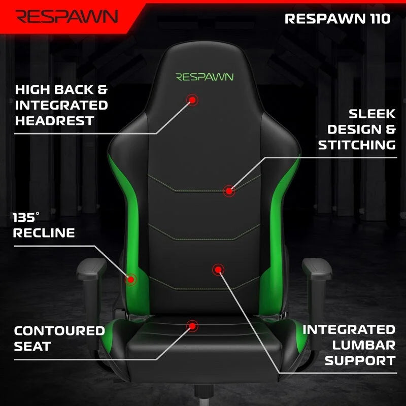 FOTEL GAMINGOWY RESPAWN 110 Ergonomiczny – wysokiej jakości fotel biurowy do komputera w stylu wyścigowym