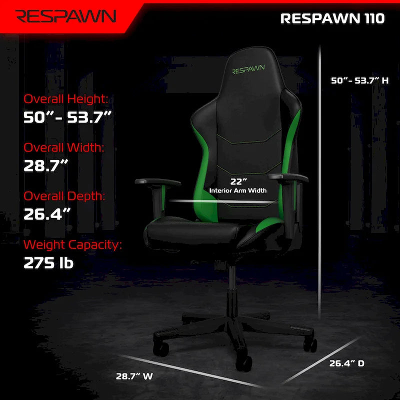 FOTEL GAMINGOWY RESPAWN 110 Ergonomiczny – wysokiej jakości fotel biurowy do komputera w stylu wyścigowym