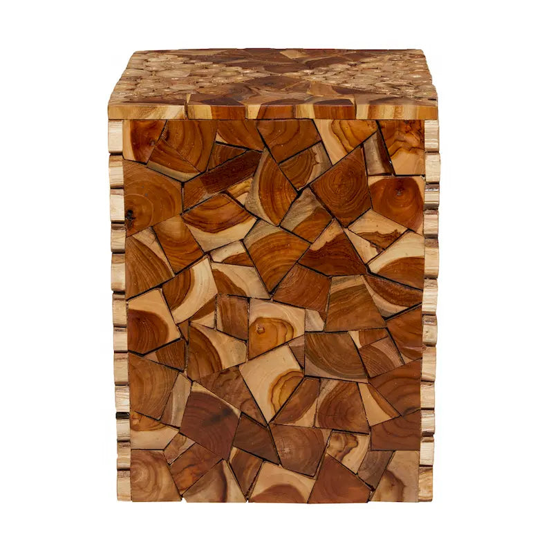 Table d'appoint carrée faite à la main en teck avec motif mosaïque en copeaux de bois - Marron - Roche River Decor - 14Wx14Lx18H
