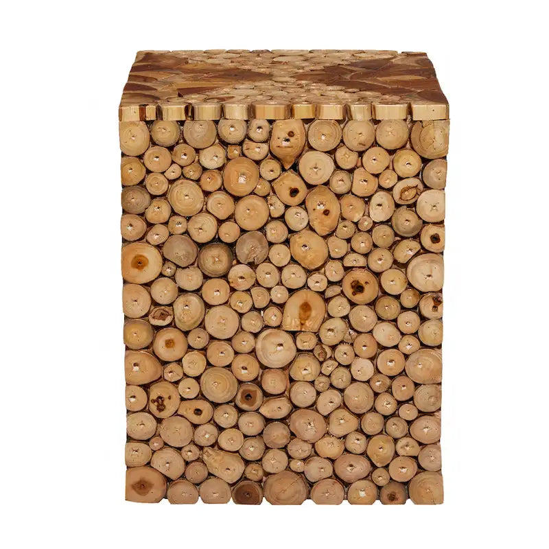 Table d'appoint carrée faite à la main en teck avec motif mosaïque en copeaux de bois - Marron - Roche River Decor - 14Wx14Lx18H