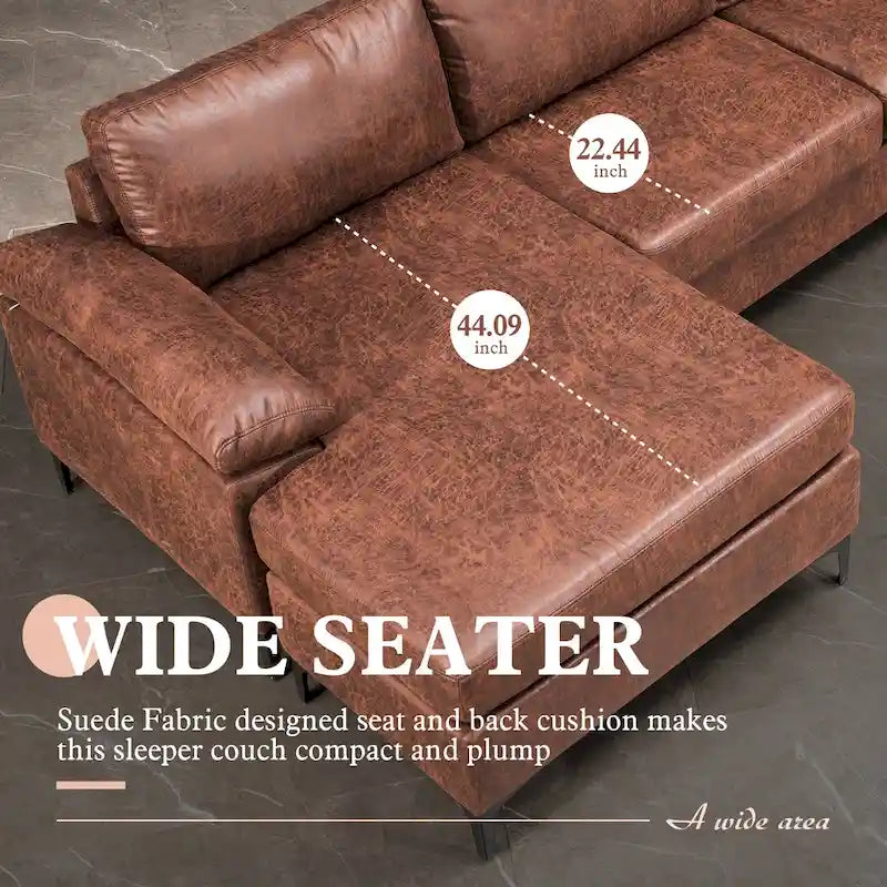 OVIOS Sofa szezlong dwustronny z zamszu w stylu połowy wieku z metalowymi nóżkami